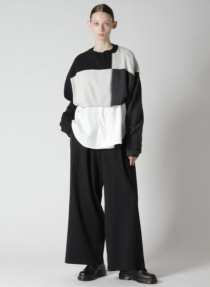 HARD-TWISTED BLOCK INTARSIA ROUND NECK SHORT PULLOVER