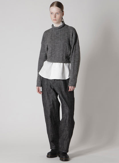 SLUB WOOL DESIGN KNIT SHORT PULLOVER