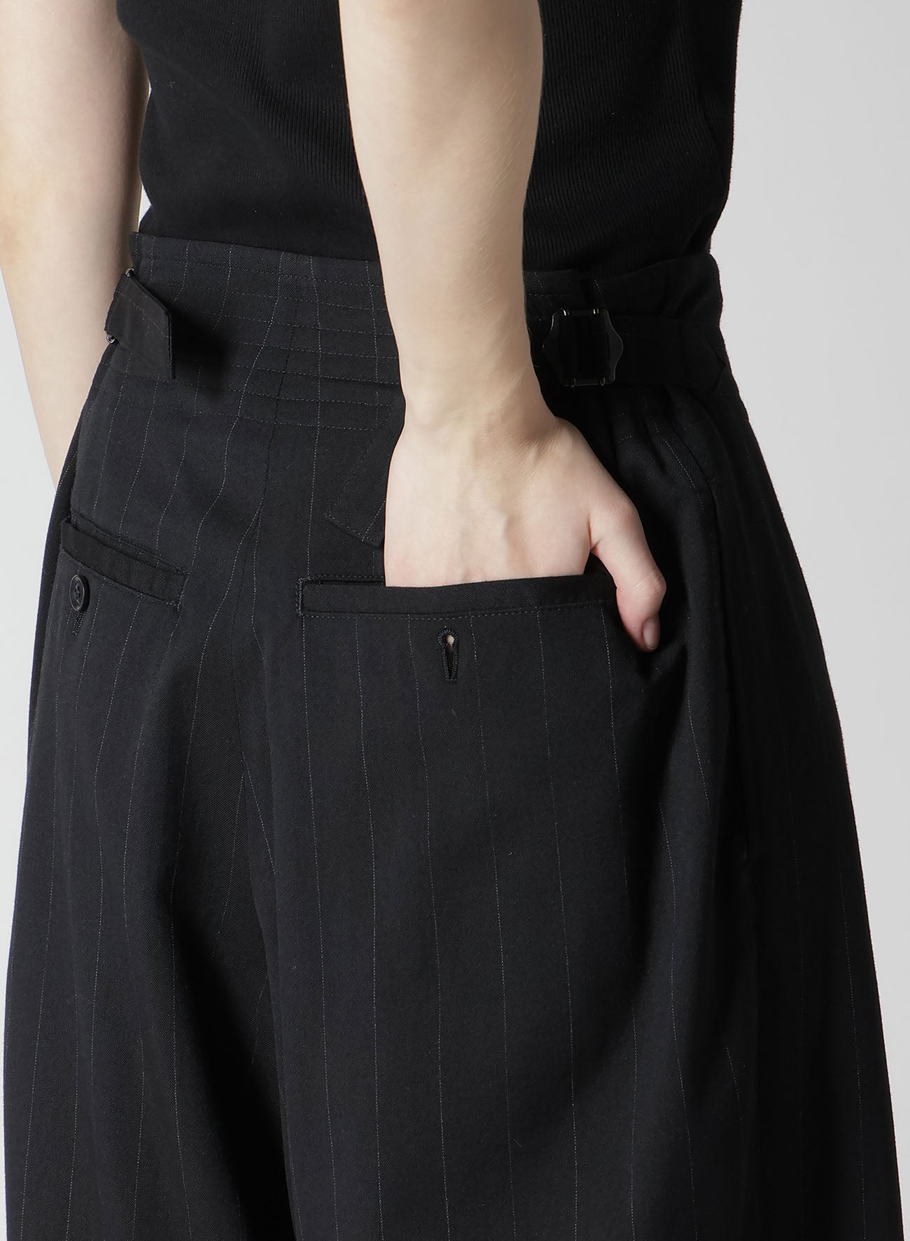 W/RY STRIPE WAIST STRING WIDE PANTS