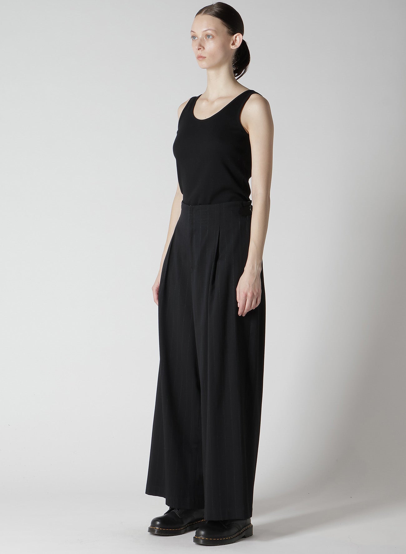 W/RY STRIPE WAIST STRING WIDE PANTS