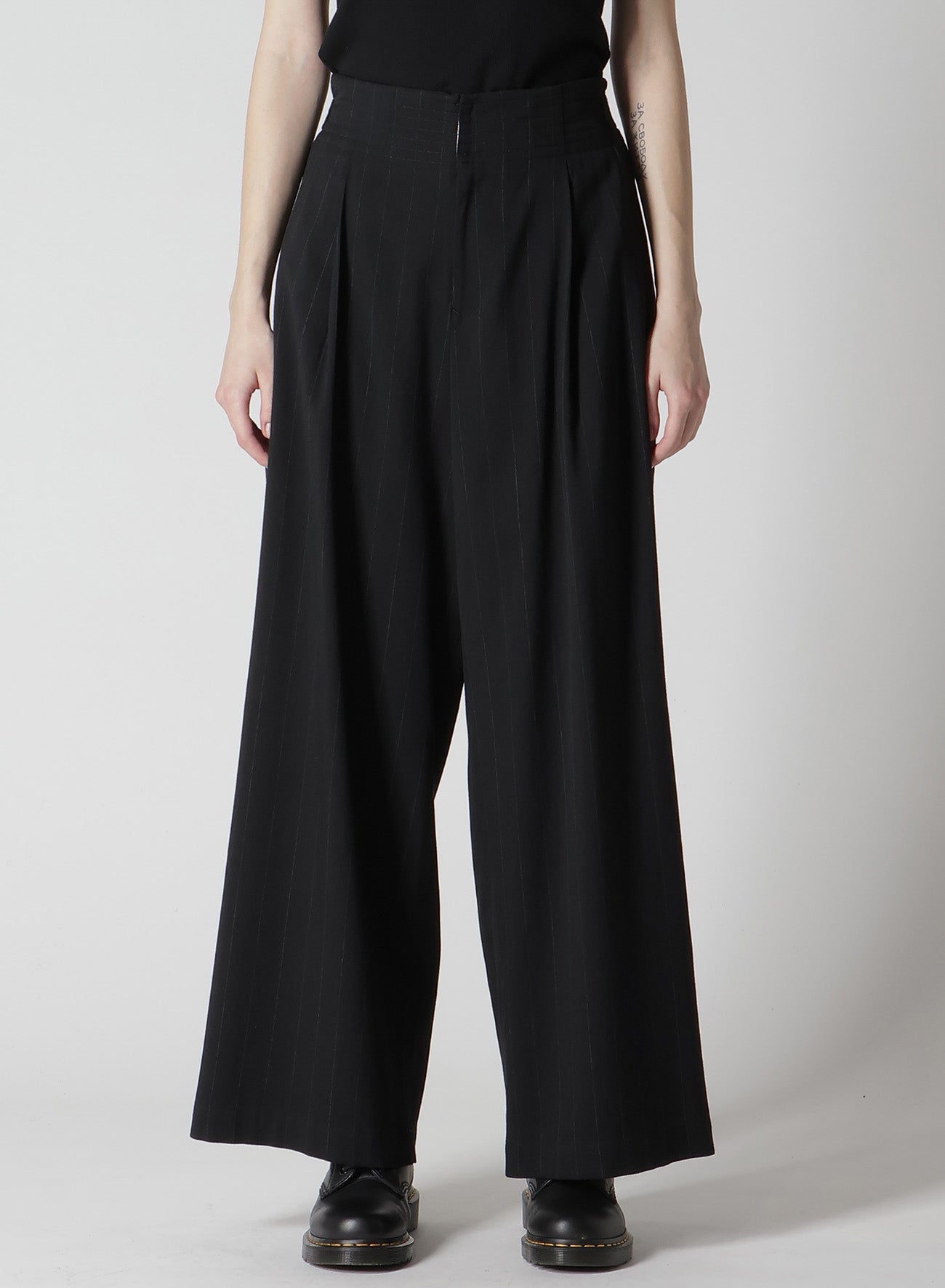 W/RY STRIPE WAIST STRING WIDE PANTS