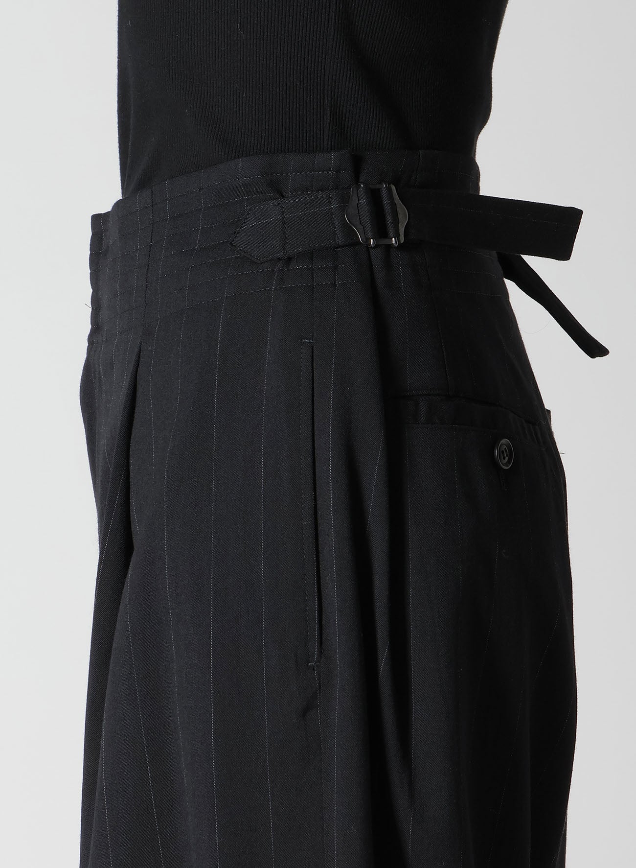 W/RY STRIPE WAIST STRING WIDE PANTS