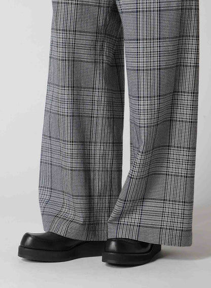 GRID PLAID LONG STRAIGHT PANTS