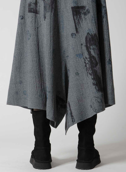 WOOL GAUZE SMUDGED POLKA DOT SLITTED RIGHT HEM PANTS
