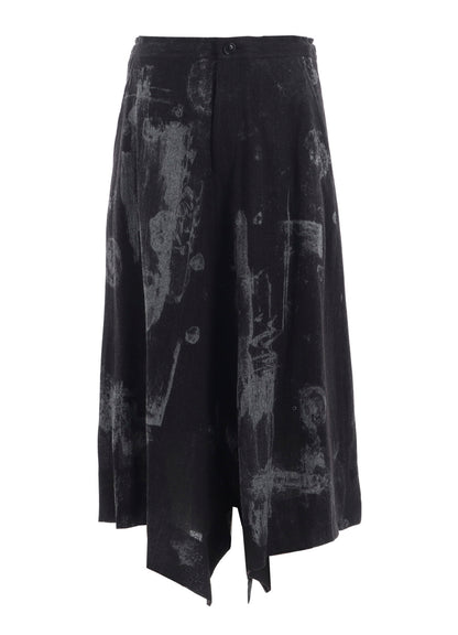 WOOL GAUZE SMUDGED POLKA DOT SLITTED RIGHT HEM PANTS
