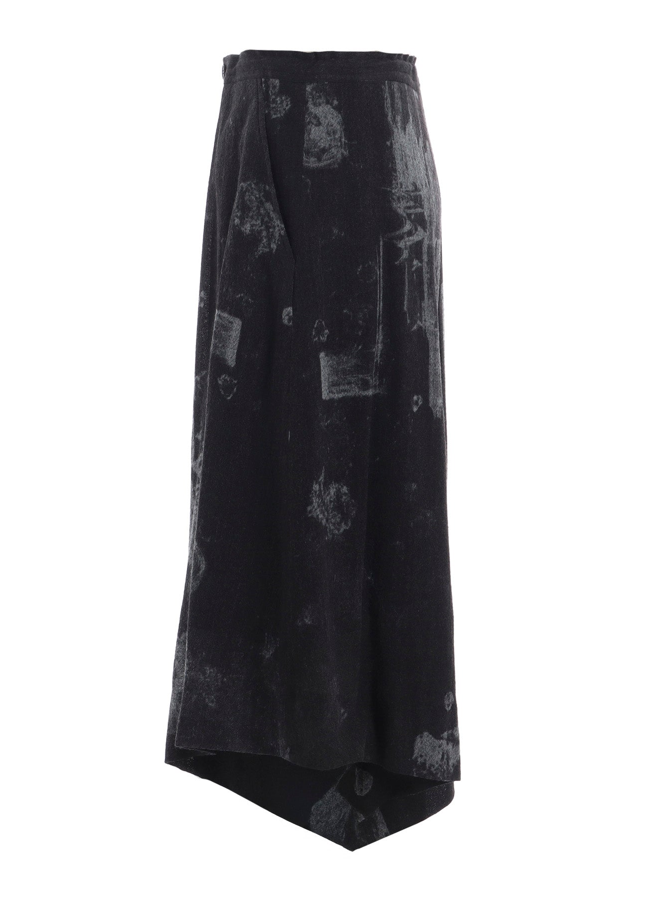 WOOL GAUZE SMUDGED POLKA DOT SLITTED RIGHT HEM PANTS