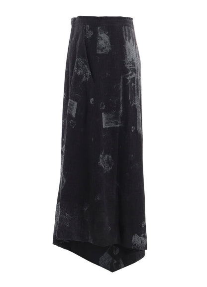 WOOL GAUZE SMUDGED POLKA DOT SLITTED RIGHT HEM PANTS