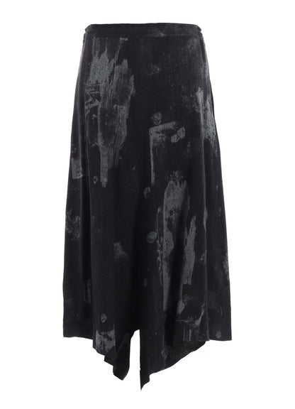 WOOL GAUZE SMUDGED POLKA DOT SLITTED RIGHT HEM PANTS