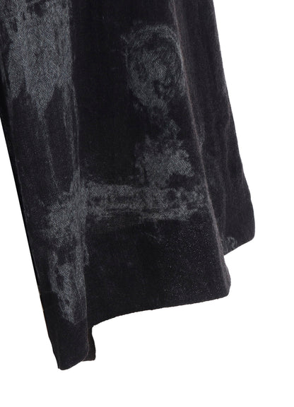 WOOL GAUZE SMUDGED POLKA DOT SLITTED RIGHT HEM PANTS