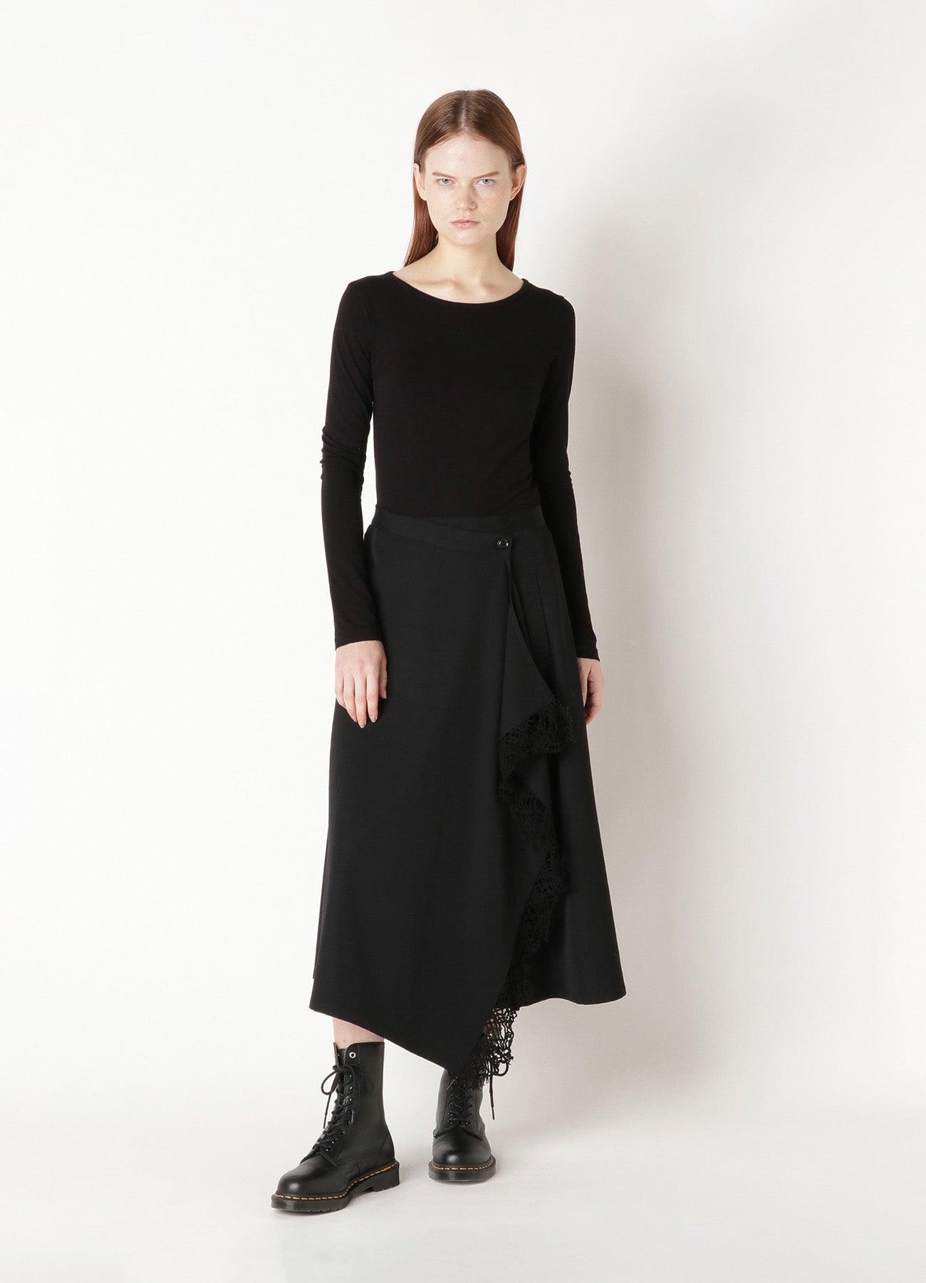 WOOL GABARDINE BUTTON SKIRT