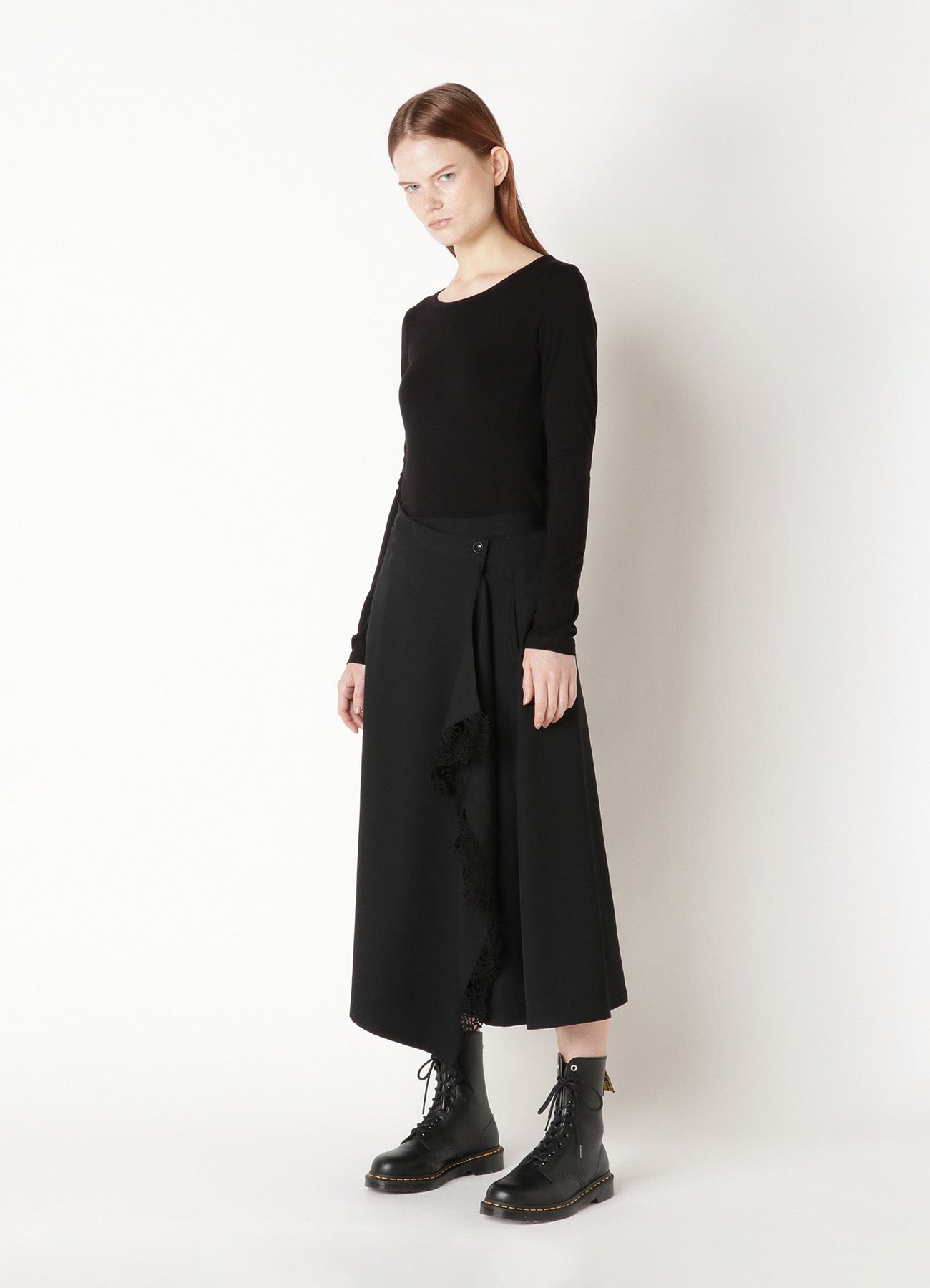 WOOL GABARDINE BUTTON SKIRT