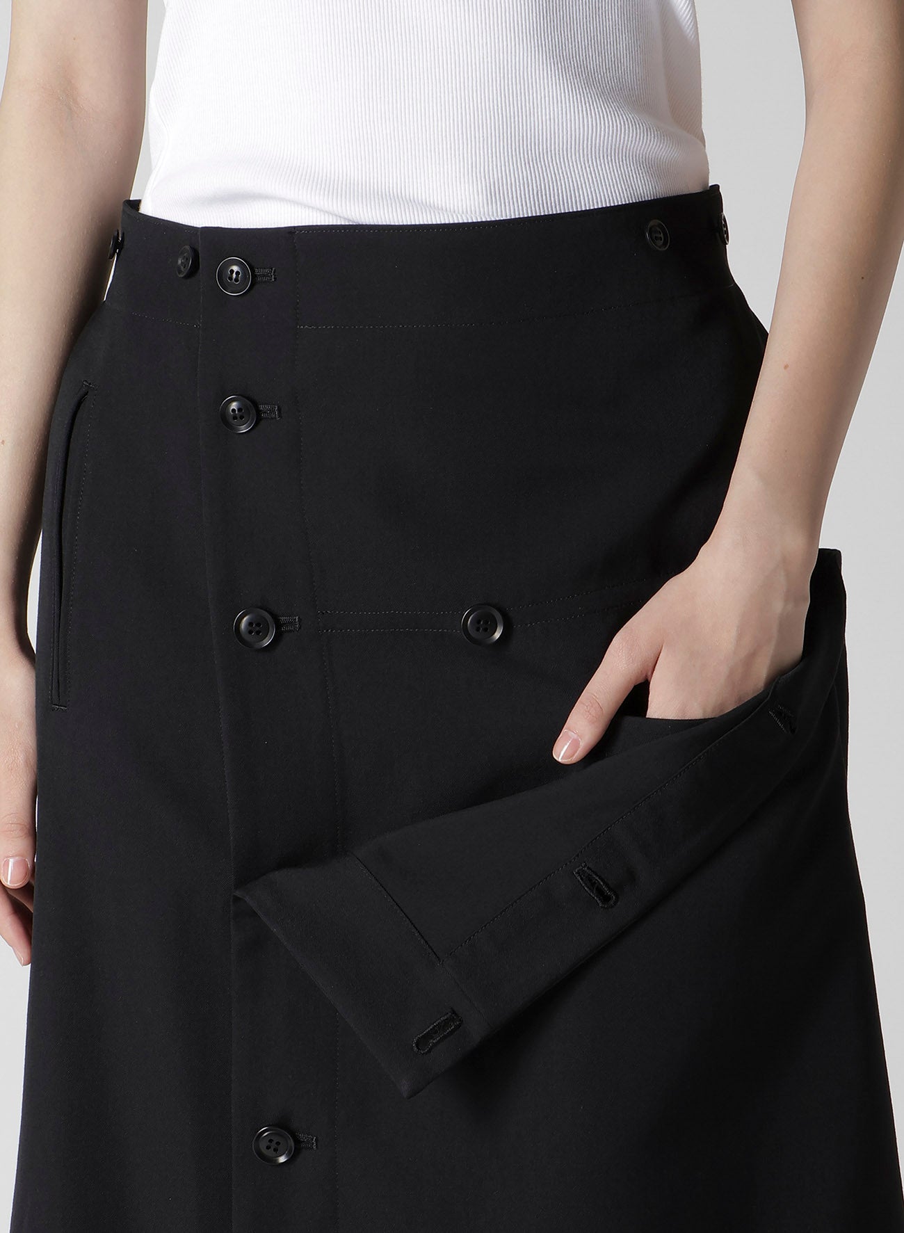 WOOL GABARDINE BUTTON SKIRT