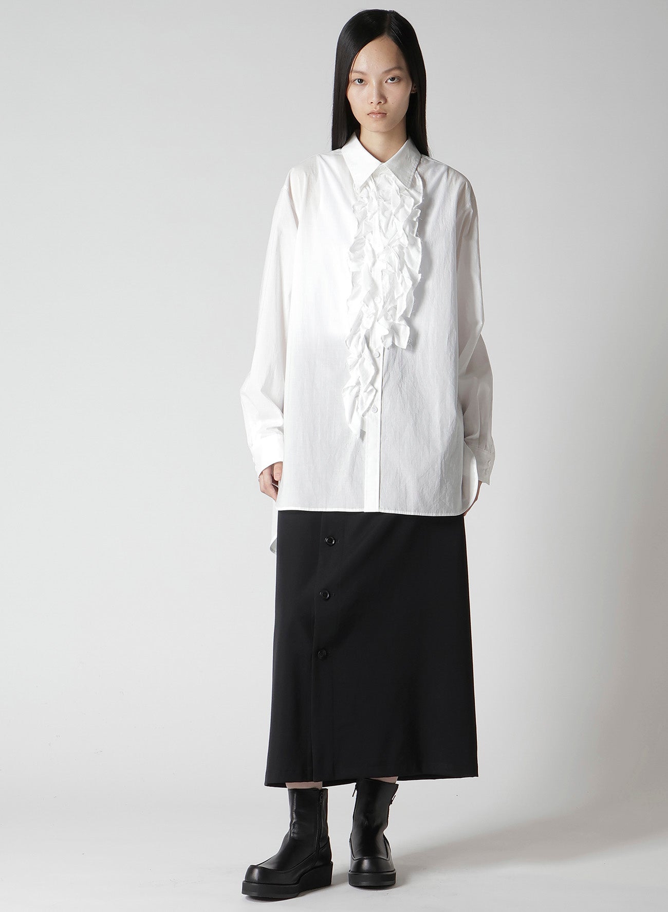 WOOL GABARDINE BUTTON SKIRT