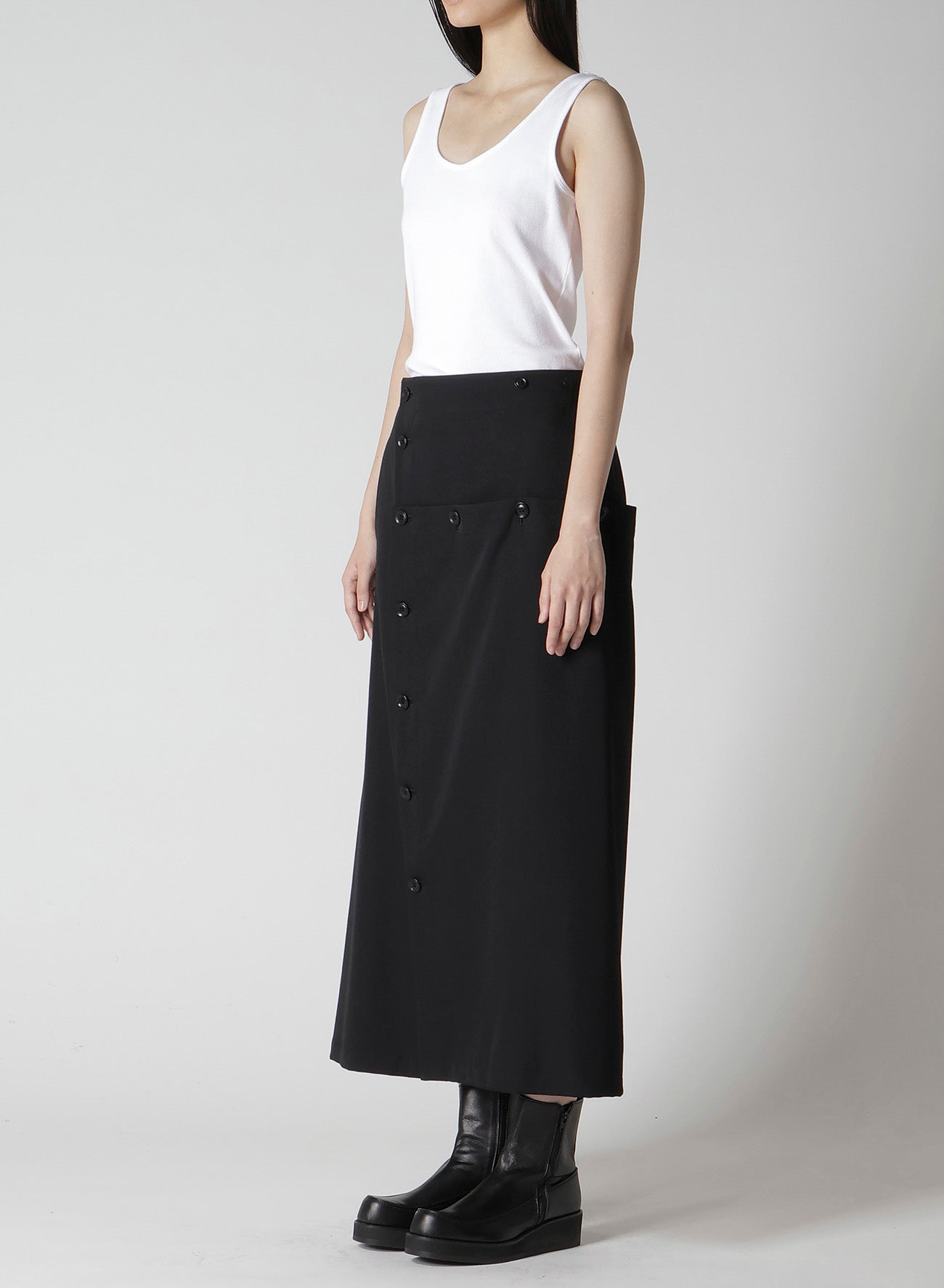 WOOL GABARDINE BUTTON SKIRT