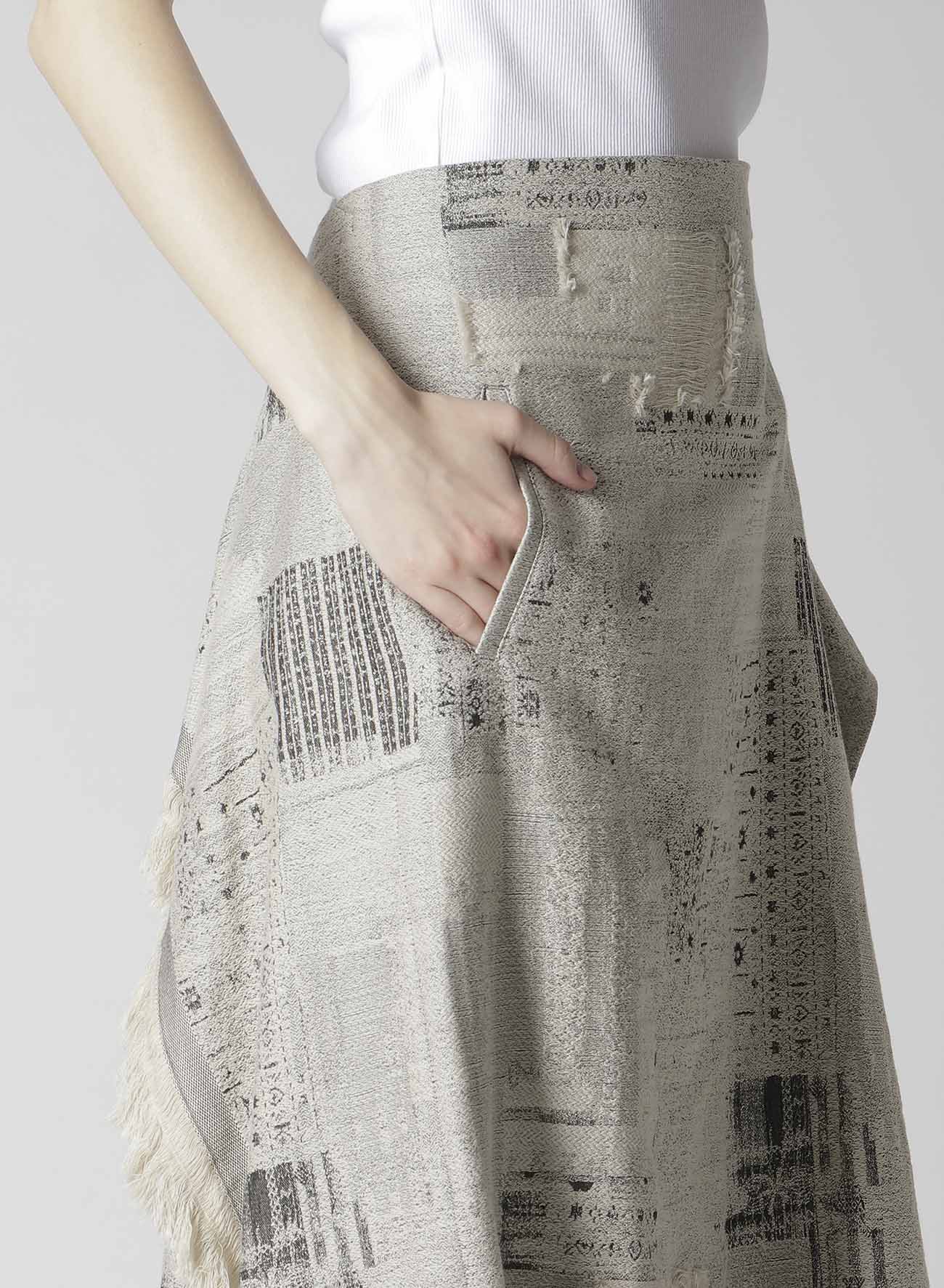 PATCHWORK JACQUARD WRAP-LIKE FLARE SKIRT