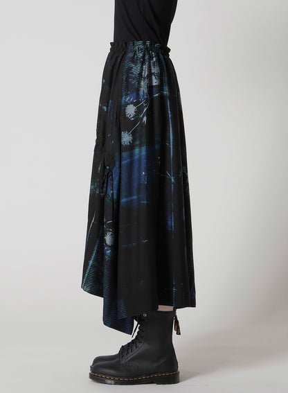 CUPRO BLURRY FLOWER PRINT SHIRRING SKIRT