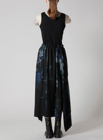 CUPRO BLURRY FLOWER PRINT SHIRRING SKIRT