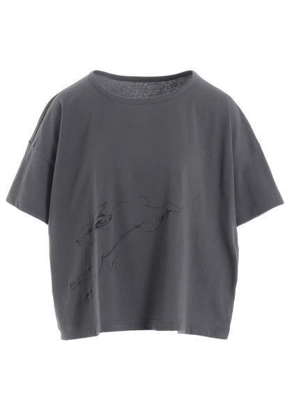 COTTON JERSEY ANIMAL PRINT CROPPED HALF SLEEVE T
