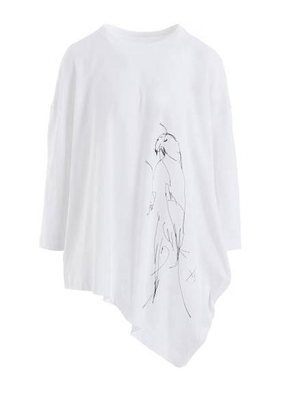 COTTON JERSEY ANIMAL PRINT ASYMMETRY DRAPE T