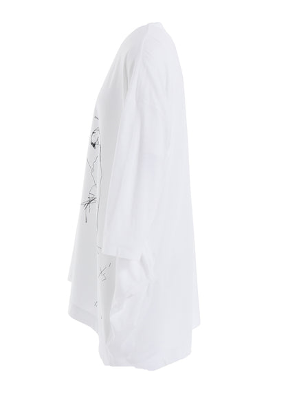 COTTON JERSEY ANIMAL PRINT ASYMMETRY DRAPE T