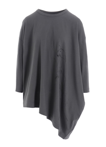 COTTON JERSEY ANIMAL PRINT ASYMMETRY DRAPE T