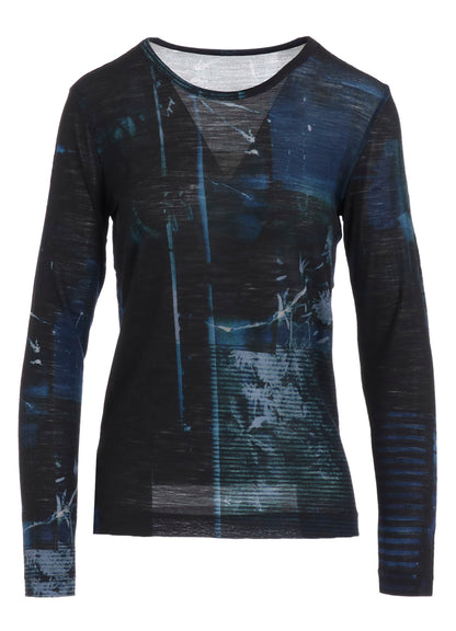 BLURRY FLOWER PRINTTED ROUND NECK LONG SLEEVE T