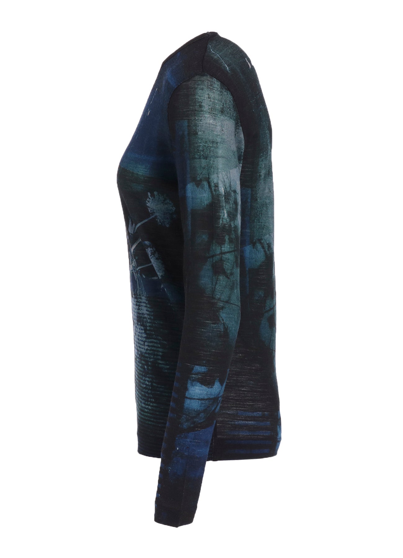 BLURRY FLOWER PRINTTED ROUND NECK LONG SLEEVE T