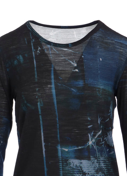 BLURRY FLOWER PRINTTED ROUND NECK LONG SLEEVE T