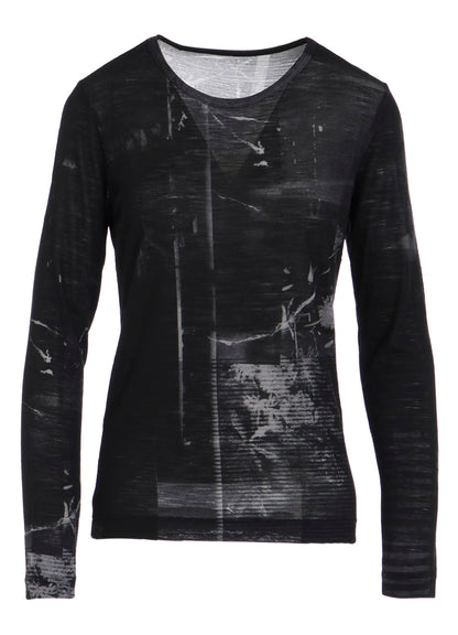 BLURRY FLOWER PRINTTED ROUND NECK LONG SLEEVE T
