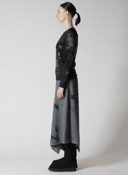BLURRY FLOWER PRINTTED ROUND NECK LONG SLEEVE T