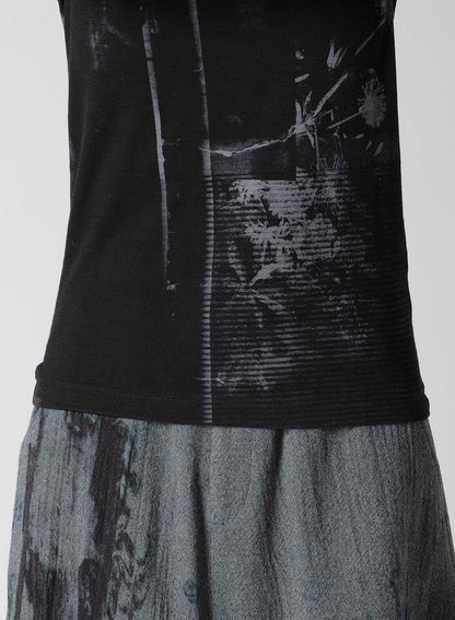 BLURRY FLOWER PRINTTED ROUND NECK LONG SLEEVE T
