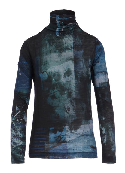 BLURRY FLOWER PRINTTED HIGH NECK LONG SLEEVE T