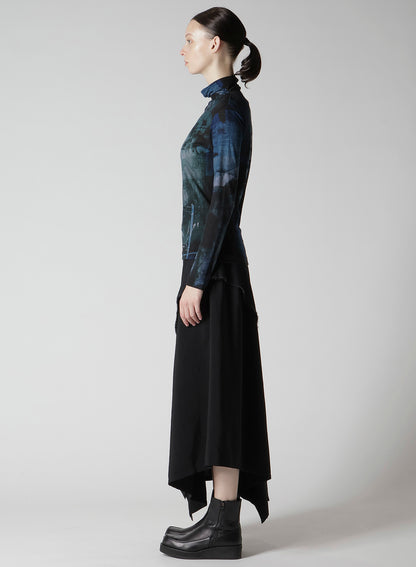 BLURRY FLOWER PRINTTED HIGH NECK LONG SLEEVE T