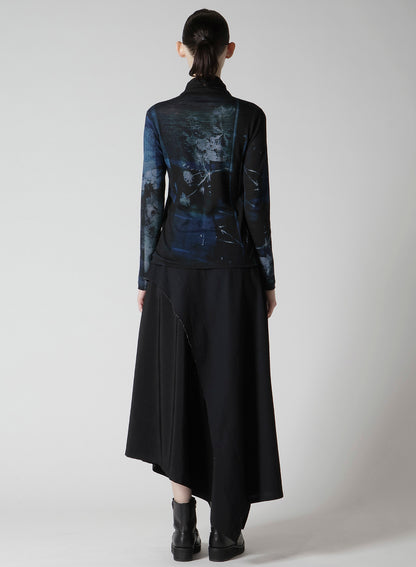 BLURRY FLOWER PRINTTED HIGH NECK LONG SLEEVE T
