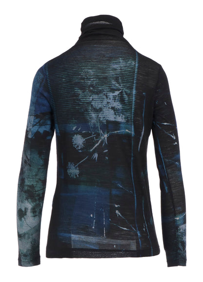 BLURRY FLOWER PRINTTED HIGH NECK LONG SLEEVE T