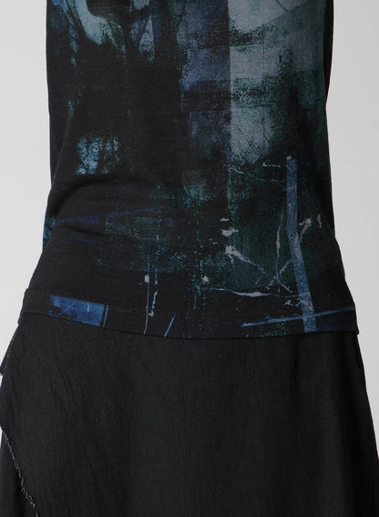 BLURRY FLOWER PRINTTED HIGH NECK LONG SLEEVE T