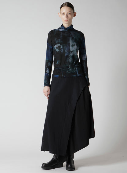BLURRY FLOWER PRINTTED HIGH NECK LONG SLEEVE T