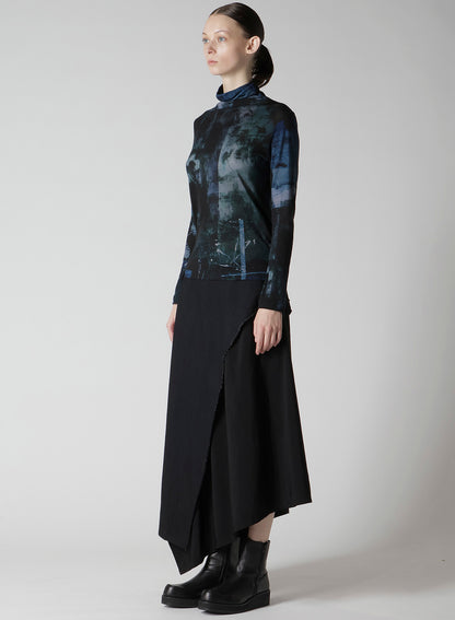 BLURRY FLOWER PRINTTED HIGH NECK LONG SLEEVE T