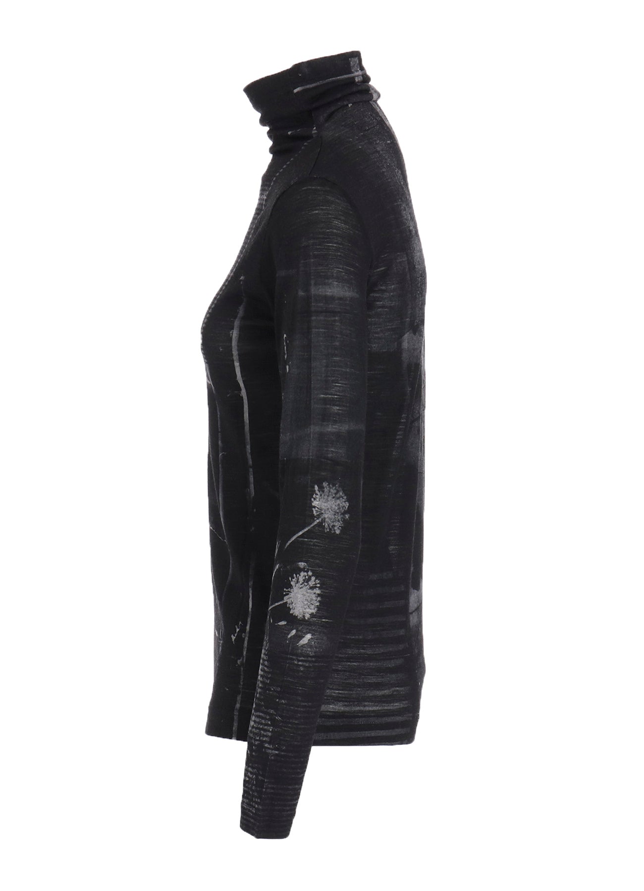 BLURRY FLOWER PRINTTED HIGH NECK LONG SLEEVE T