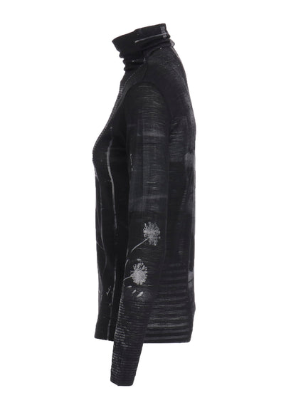 BLURRY FLOWER PRINTTED HIGH NECK LONG SLEEVE T