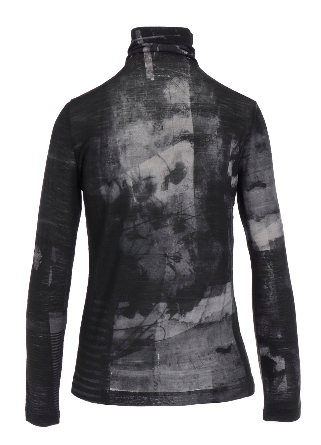 BLURRY FLOWER PRINTTED HIGH NECK LONG SLEEVE T