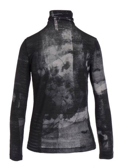BLURRY FLOWER PRINTTED HIGH NECK LONG SLEEVE T