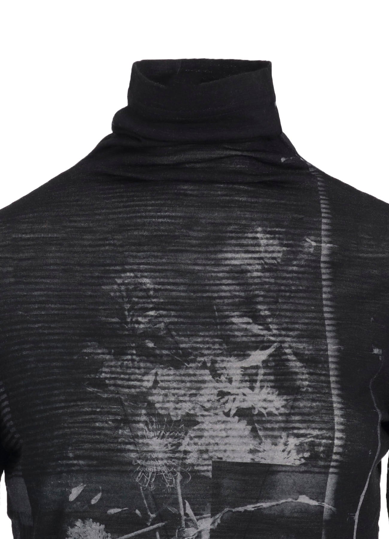BLURRY FLOWER PRINTTED HIGH NECK LONG SLEEVE T