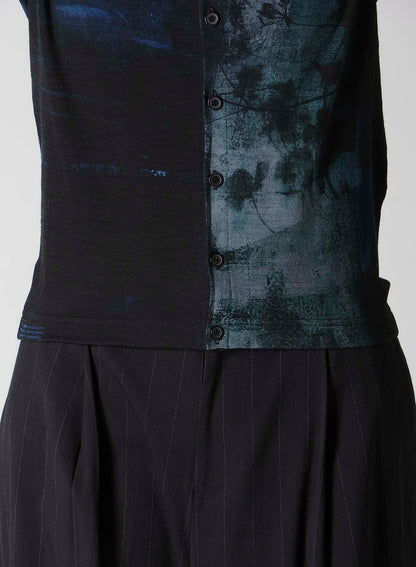BLURRY FLOWER PRINTTED OFF NECK BUTTONED CARDIGAN