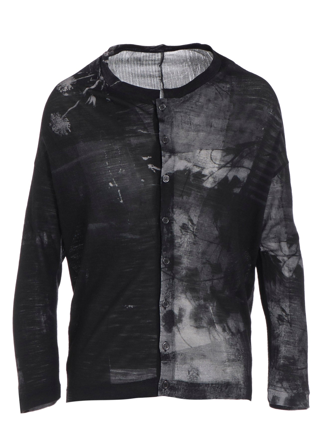 BLURRY FLOWER PRINTTED OFF NECK BUTTONED CARDIGAN