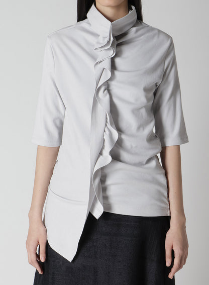 HARD-TWIST ASYMMETRIC HIGH NECK HALF SLEEVE T
