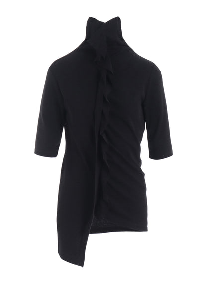 HARD-TWIST ASYMMETRIC HIGH NECK HALF SLEEVE T