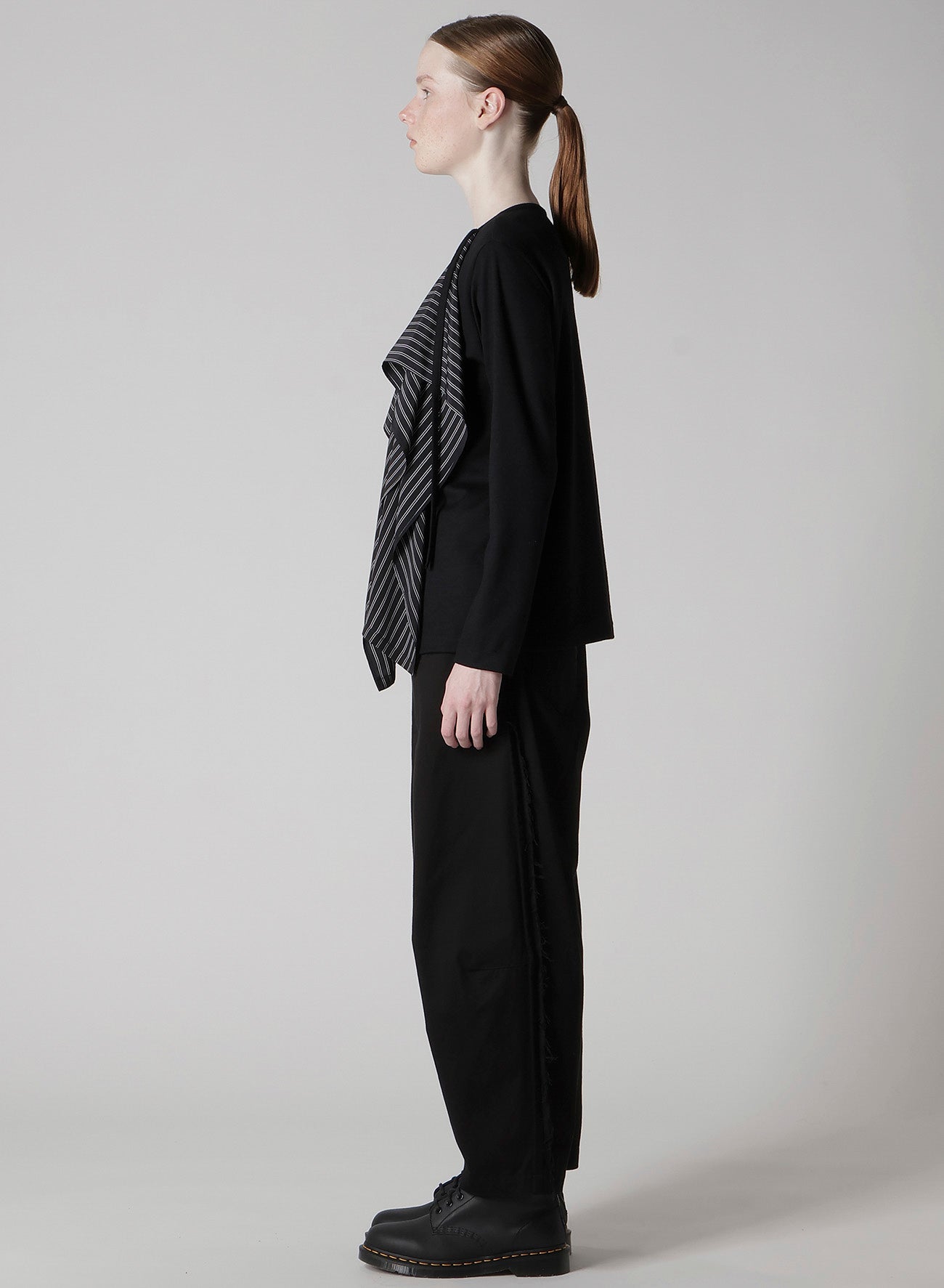 COTTON/CREPE DE CHINE FLARE ROUND NECK T