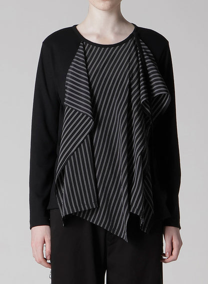 COTTON/CREPE DE CHINE FLARE ROUND NECK T