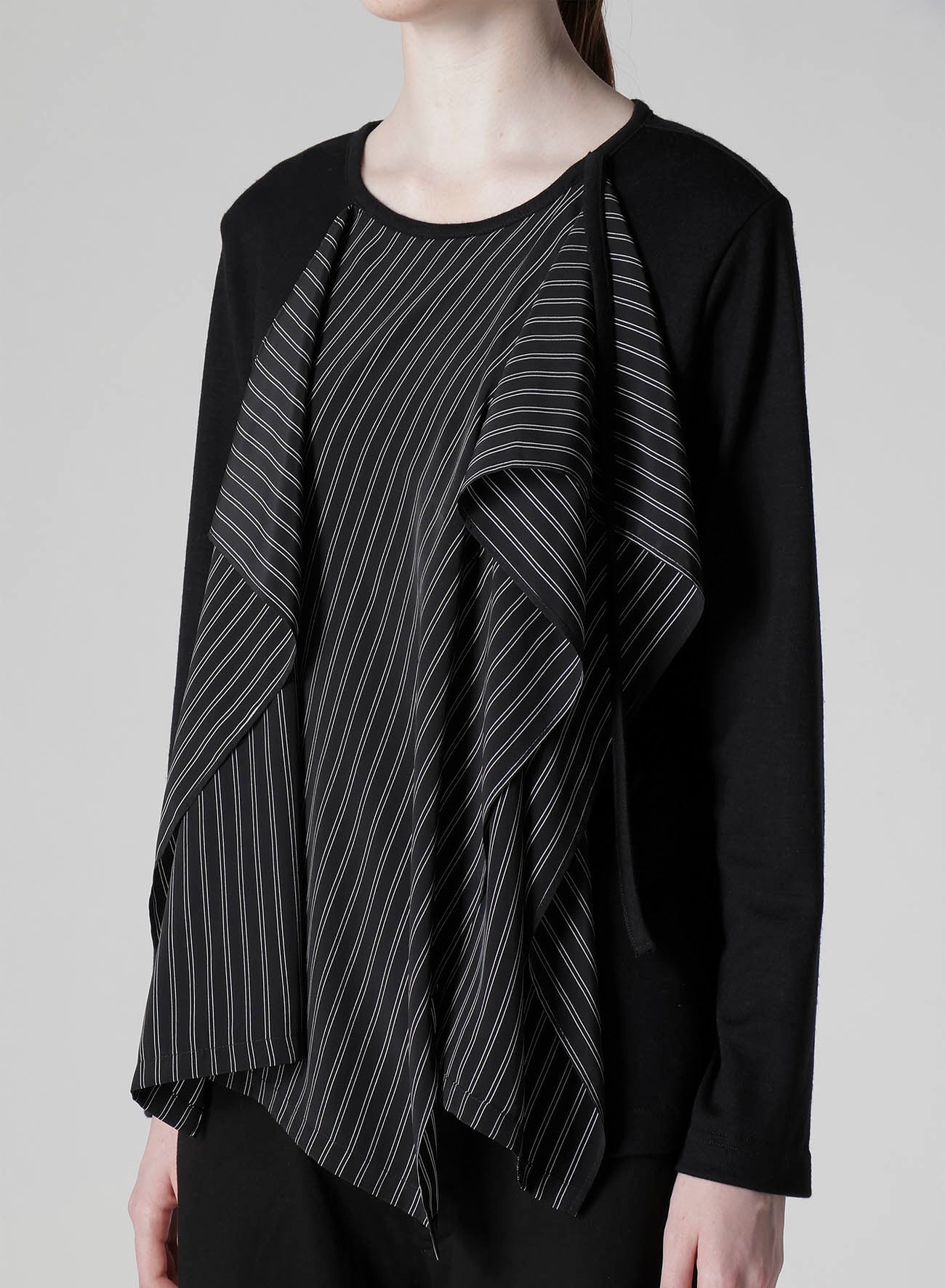 COTTON/CREPE DE CHINE FLARE ROUND NECK T